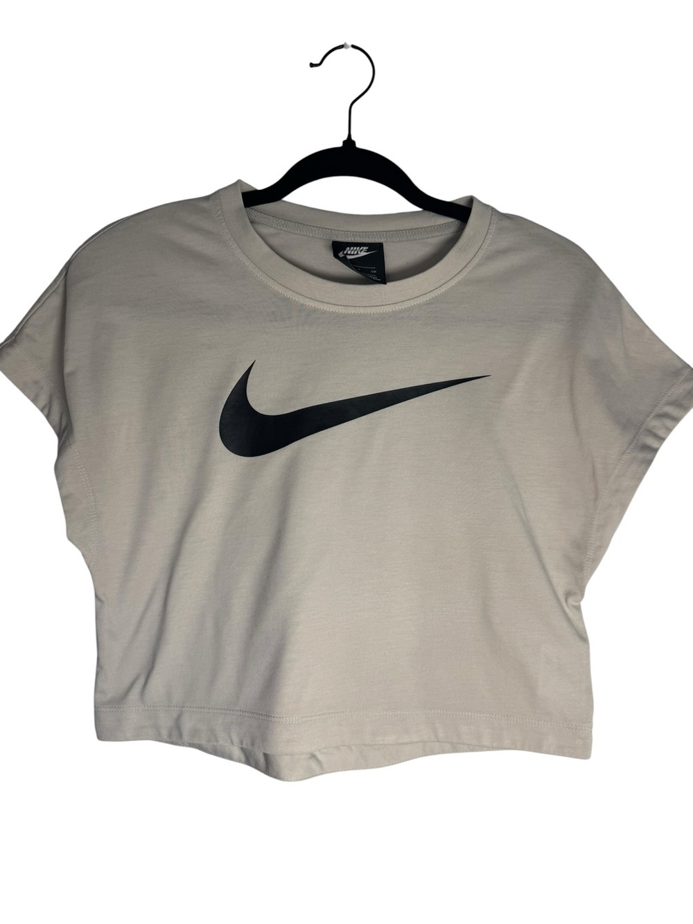 Nike Women’s Beige Crop T-Shirt with Black Swoosh Size Small